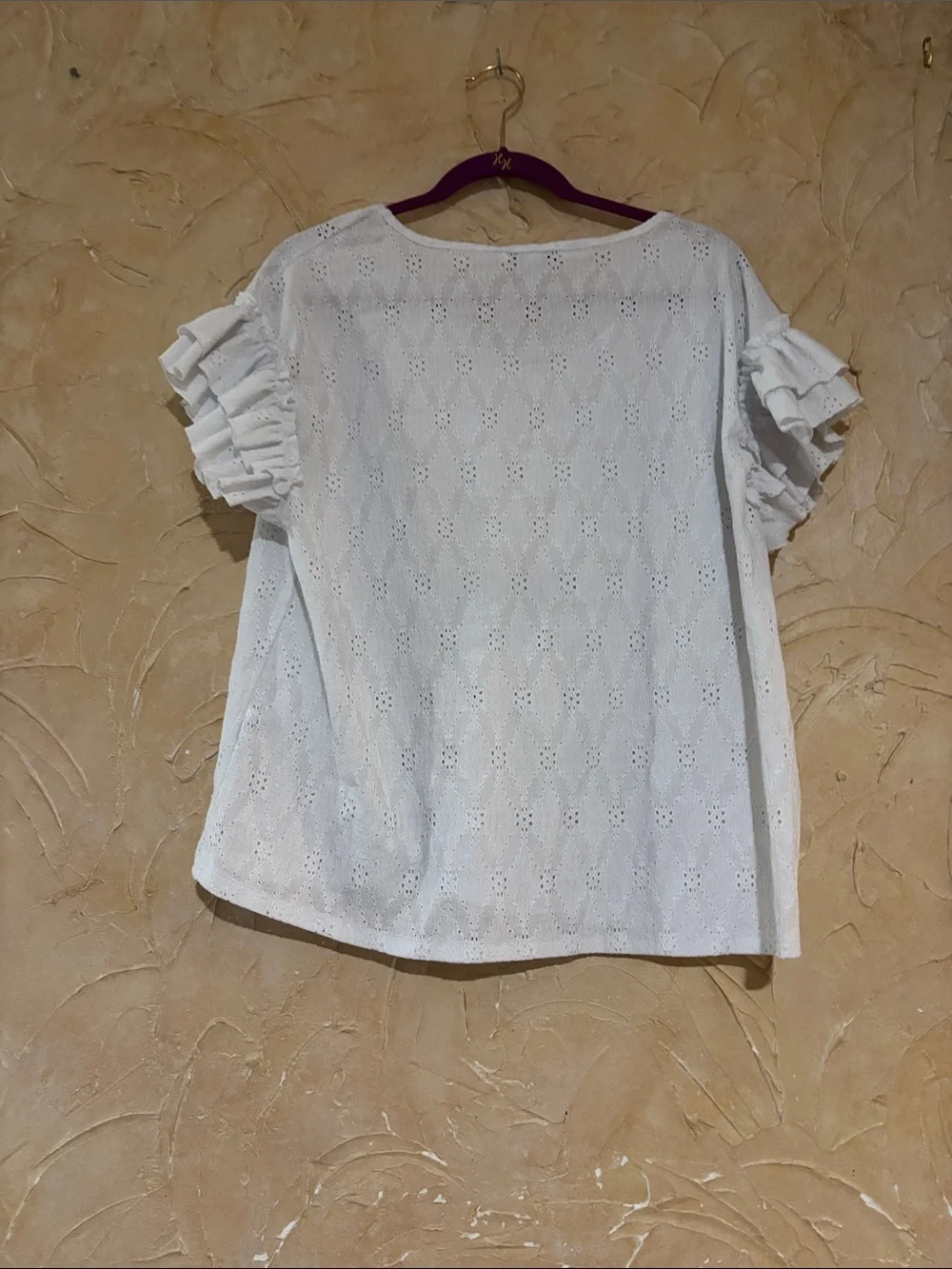 Casual Women's White Eyelet Ruffle Sleeve Blouse